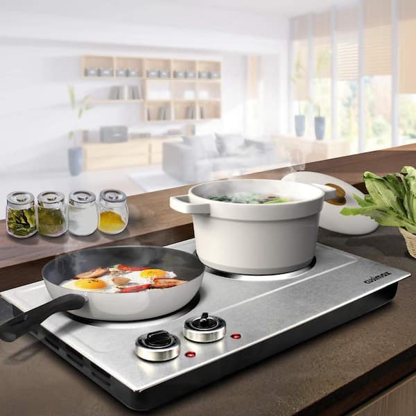 1800W Double Hot Plate Electric Countertop Burner Stainless Steel 5 Power  Levels in 2023