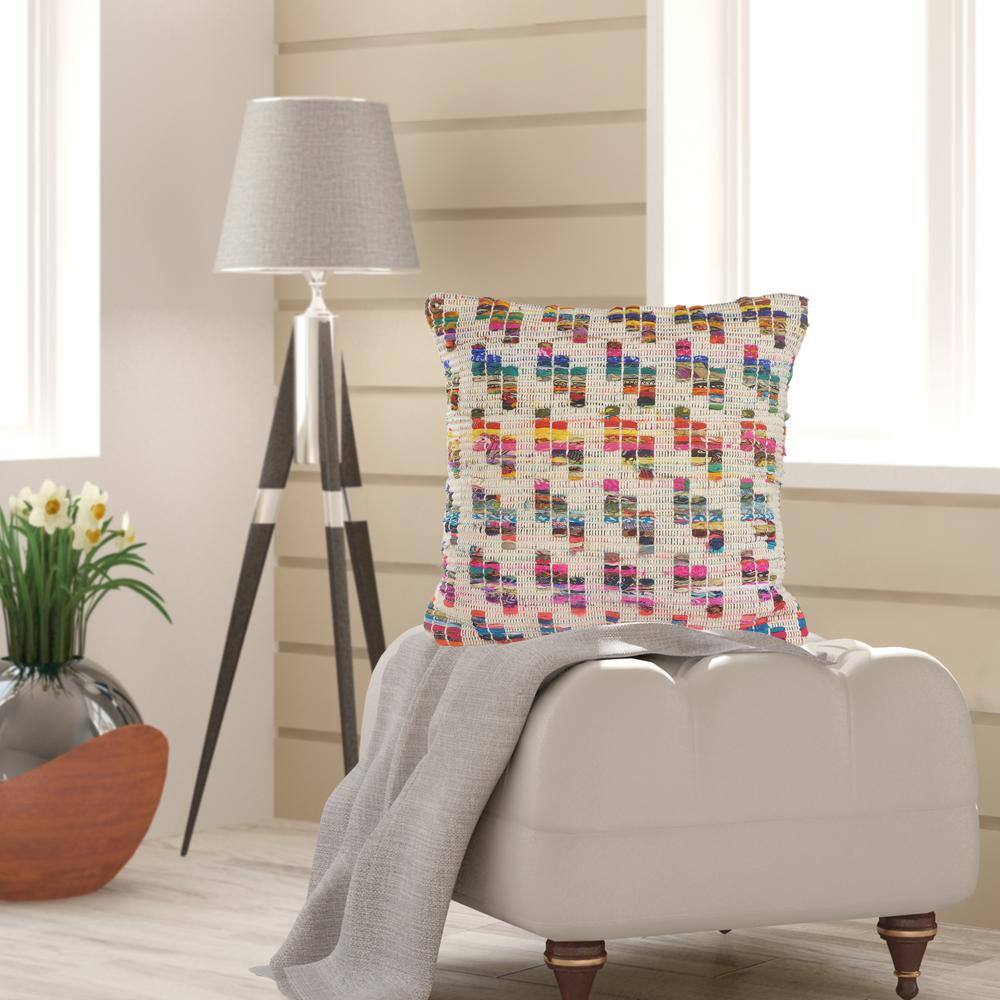 Eclectic Bright Multi-color 20" Square Chindi Throw Pillow
