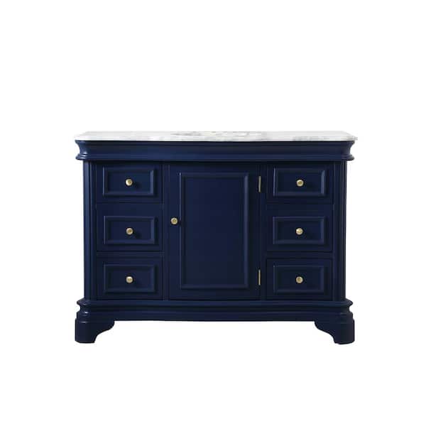 Unbranded Simply Living 48 in. W x 21.5 in. D x 35 in. H Bath Vanity in Blue with Cararra White Marble Top