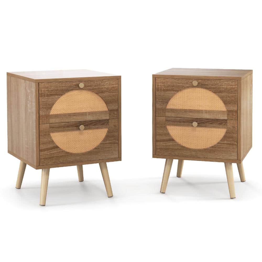 Natural Rattan 2 Drawer Nightstands Set of 2 with Solid Wood Legs 21.5 in W x 16 in D x 22 in H price history on PriceWatchPro