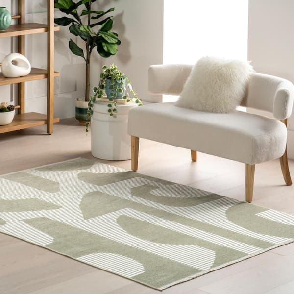 Grania Modern Abstract Reversible Machine Washable Area Rug Light Green 4 ft. x 6 ft. Area Rug
