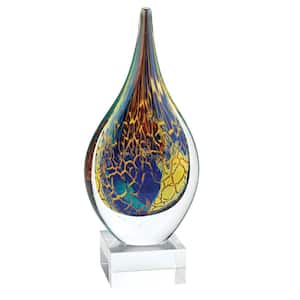 Firestorm Murano Style Art Glass 11 in. Abstract Teardrop on Crystal Base