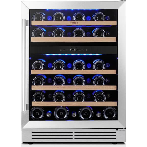 24 in. Dual Zone 46-Bottles Built-In Wine Cooler Freestanding Refrigerator with 5 Removable Shelves Frost Free 40-65°F