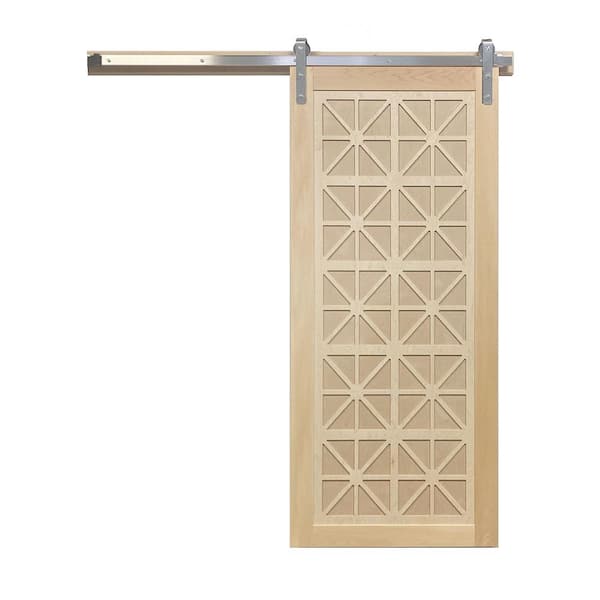 VeryCustom 30 in. x 84 in. Lucy in the Sky Unfinished Wood Sliding Barn Door with Hardware Kit in Stainless Steel