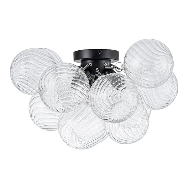 18.5 in. Black Flush Mount Ceiling Light w/ 13-Swirl Glass Globes, Modern Cluster Light Fixture for Bedroom, Living Room