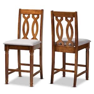 Darcie 42.5 in. Grey and Walnut Brown Low Back Wood Counter Height Bar Stool (Set of 2)