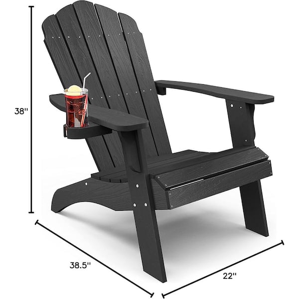 Mximu Oversize Black Outdoor Plastic Adirondack Chair with Large