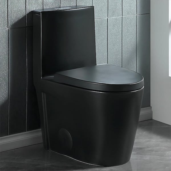Abruzzo One-Piece Toilet 1.1 GPF/1.6 GPF Dual Flush Elongated Toilet with Soft Closing Seat in Glossy White