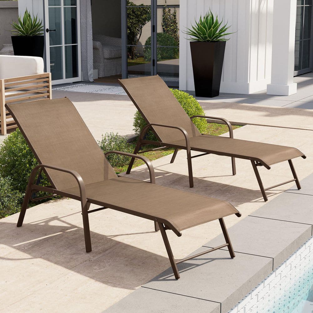 2-Piece Metal Outdoor Chaise Lounge Aluminum Lounge Armchairs with 5-Position Adjustment Textilene Fabric in Brown price history on PriceWatchPro