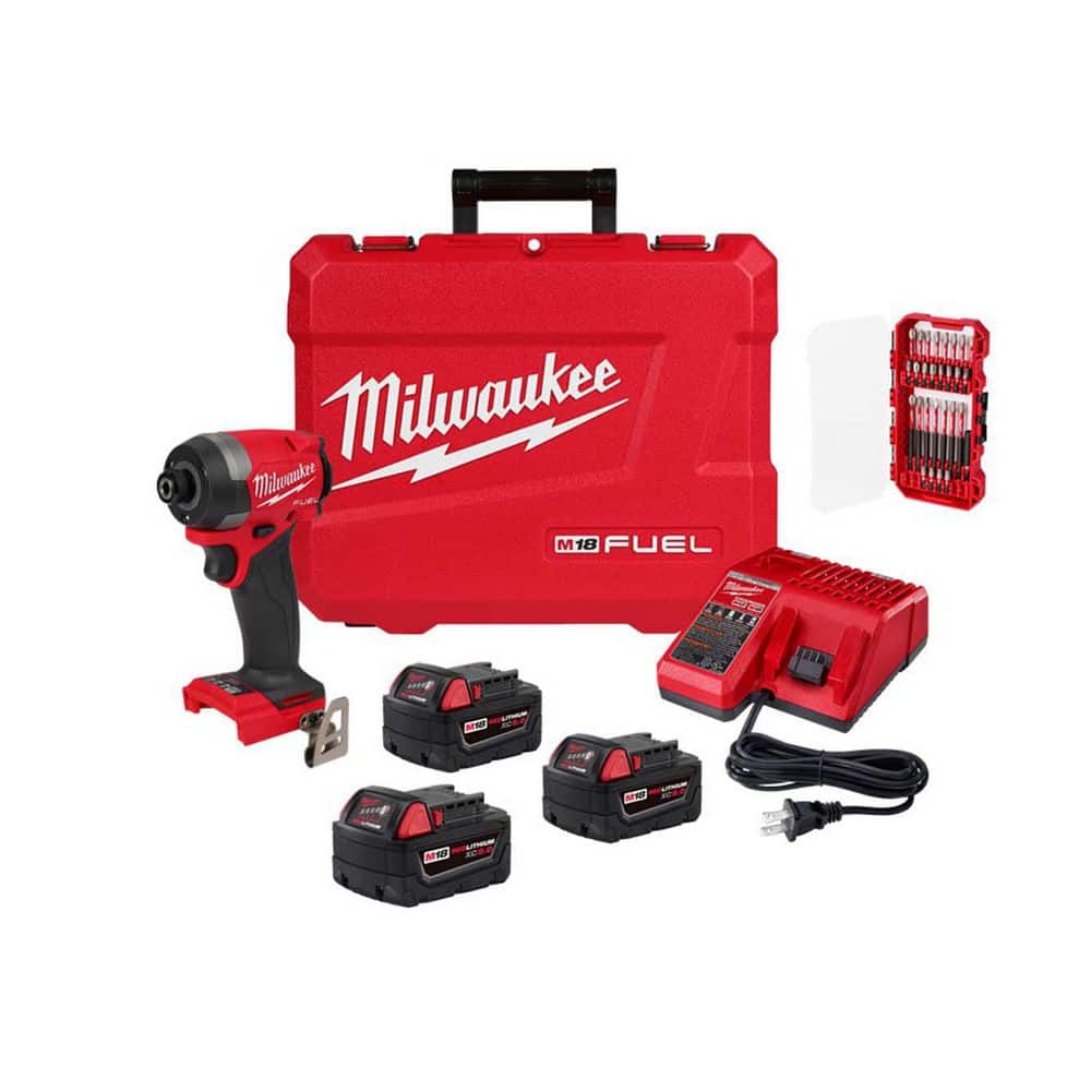 Milwaukee M18 FUEL 18V 1/4 in. Hex Impact Driver Kit w/ (3) 5. 0Ah
