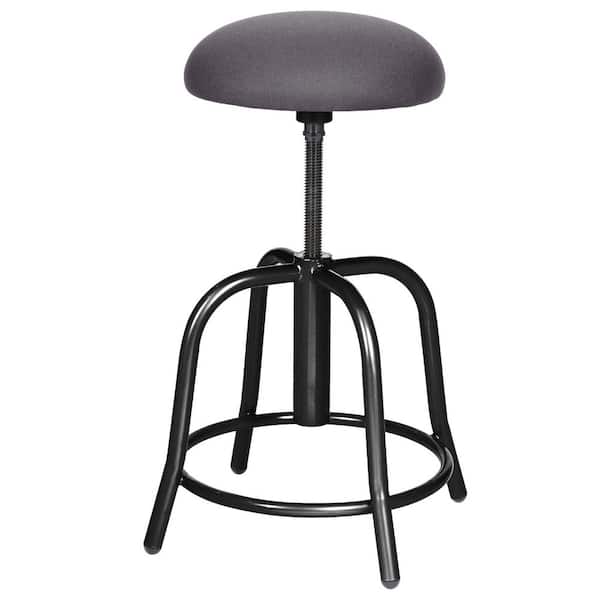 Vince Collection 18-25" Adjustable Height, Black Metal Frame, Fabric Padded Swivel Stool, Grey Seat