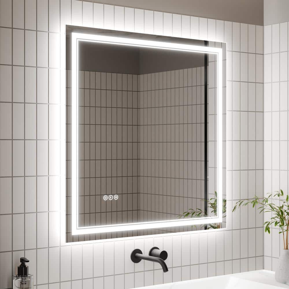 36 in. W x 36 in. H Rectangular Frameless Anti Fog 3 Color Dimmable Backlit LED Wall Bathroom Vanity Mirror with Light