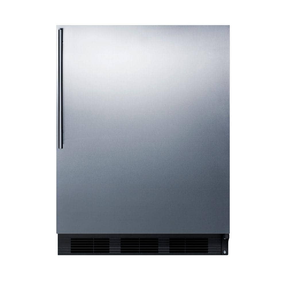 Summit Appliance 24 in. W 5.5 cu. ft. Mini Refrigerator in Stainless Steel without Freezer, Black cabinet with stainless steel door