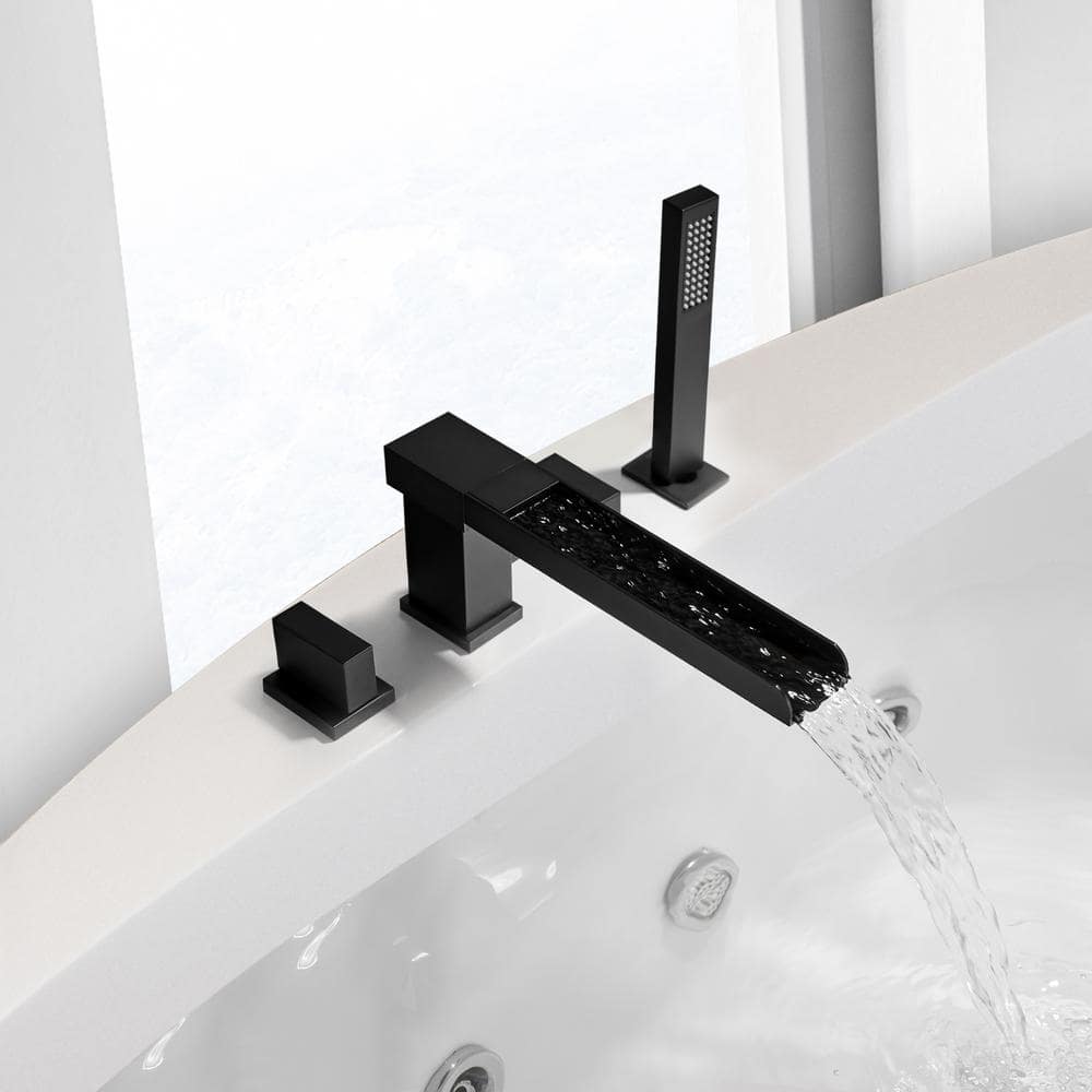 Matte Black Stainless Steel Waterfall Tub Filler with Handshower