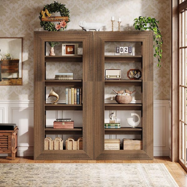 BYBLIGHT 70.87 in. Tall Rustic Brown Wood 2-Shelf Standard Bookcase Set of 2