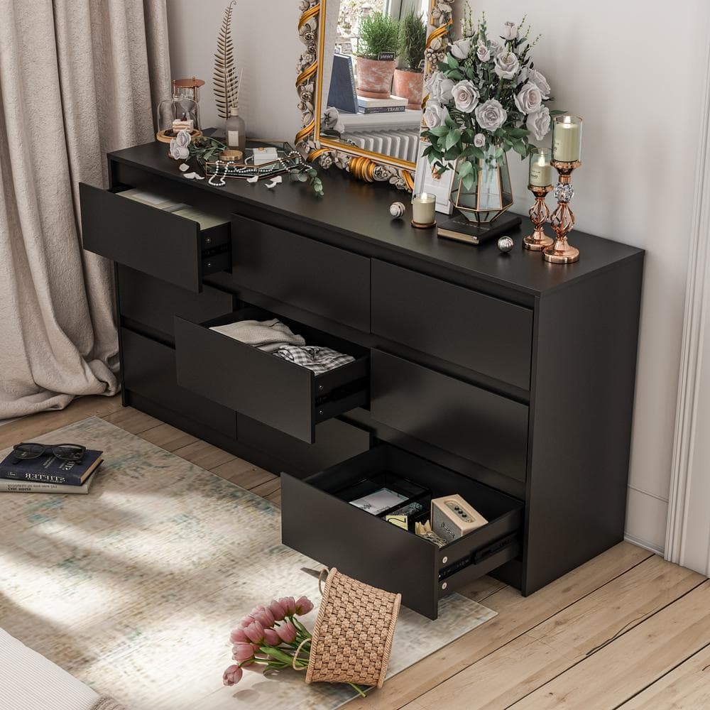 9-Drawer Black Wood Dresser Modern Style 31.5 in. H x 63 in. W x 15.7 in. D - thumbnail 6