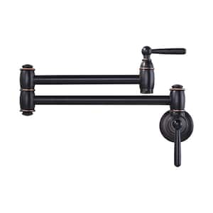 Retro Wall Mounted Brass Pot Filler with 2 Handles in Oil Rubbed Bronze
