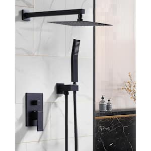 Single Handle 2-Spray Shower Faucet 1.8 GPM with 10 in. Square Shower Head and Adjustable Heads in Matte Black