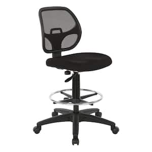 Deluxe Black Mesh Fabric Seat Drafting Chair with Foot Rail and Height Adjustment