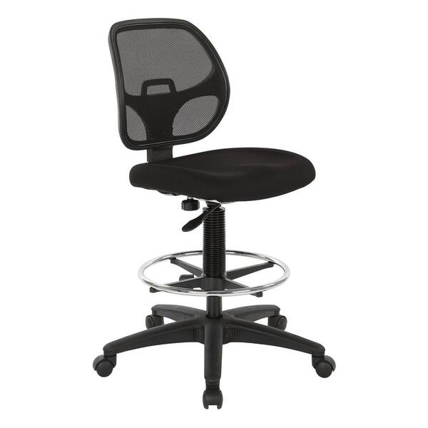 OS Home and Office Furniture Deluxe Black Faux Leather Fabric Seat Drafting Chair with Foot Rail and Height Adjustment