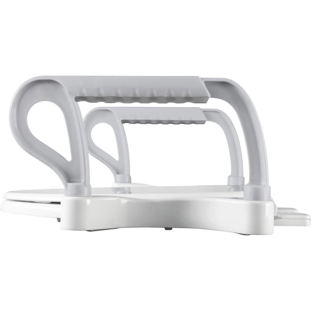 Elongated White Plastic Toilet Seat with Support Handles