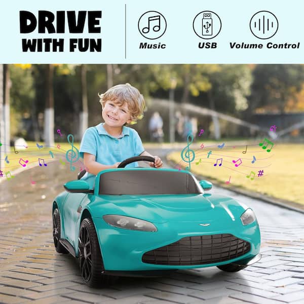 12-Volt Kids Ride on Toy Car Electric Car Licensed Aston Martin with Remote Control and LED Lights, Blue