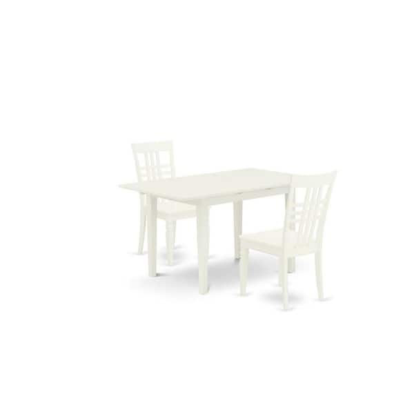 East West Furniture 3-Piece Linen White Finish Rectangular Solid Wood Top With Butterfly Leaf Dining Table Set