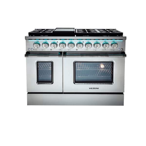Reminisce Plus Collection 48 in. Dual Fuel Double Oven Range 8 Burners in Stainless Steel