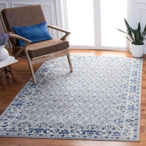 Brentwood Gray/Blue 5 ft. x 8 ft. Border Multi-Floral Geometric Area Rug