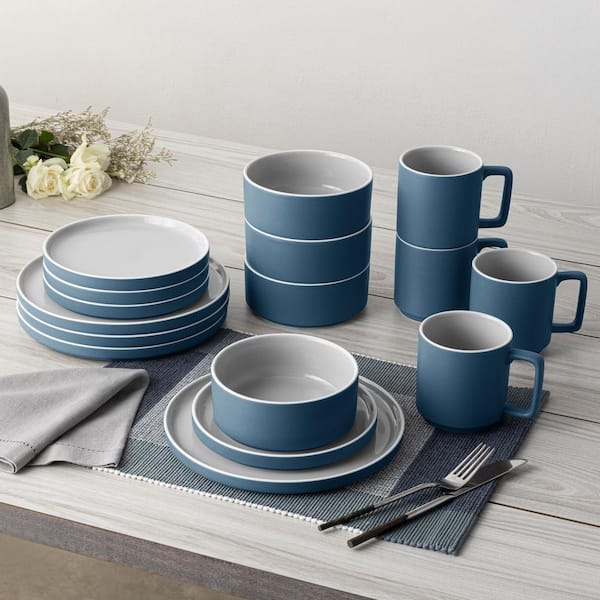 Noritake ColorTrio Blue 16-Piece (Blue) Porcelain Stax Dinnerware