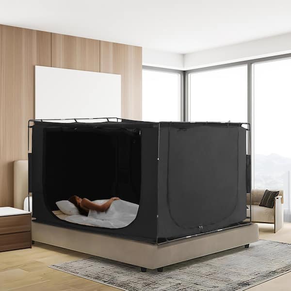 Bed Tent, Pongee Fabric, 3 Doors Breathable Dream Tent with 0.43 in. Fiber Poles on Bed Privacy, Full Size Bed Canopy