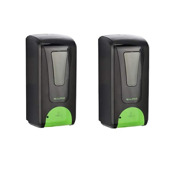 Alpine Industries 1200 ml Wall Mount Automatic Gel Hand Sanitizer Dispenser in Black (2-Pack)