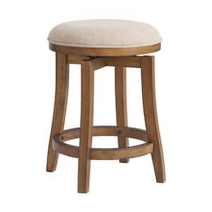 Ellie 25 in. Brown Counter Height Backless Wood Stool with Cushioned Seat