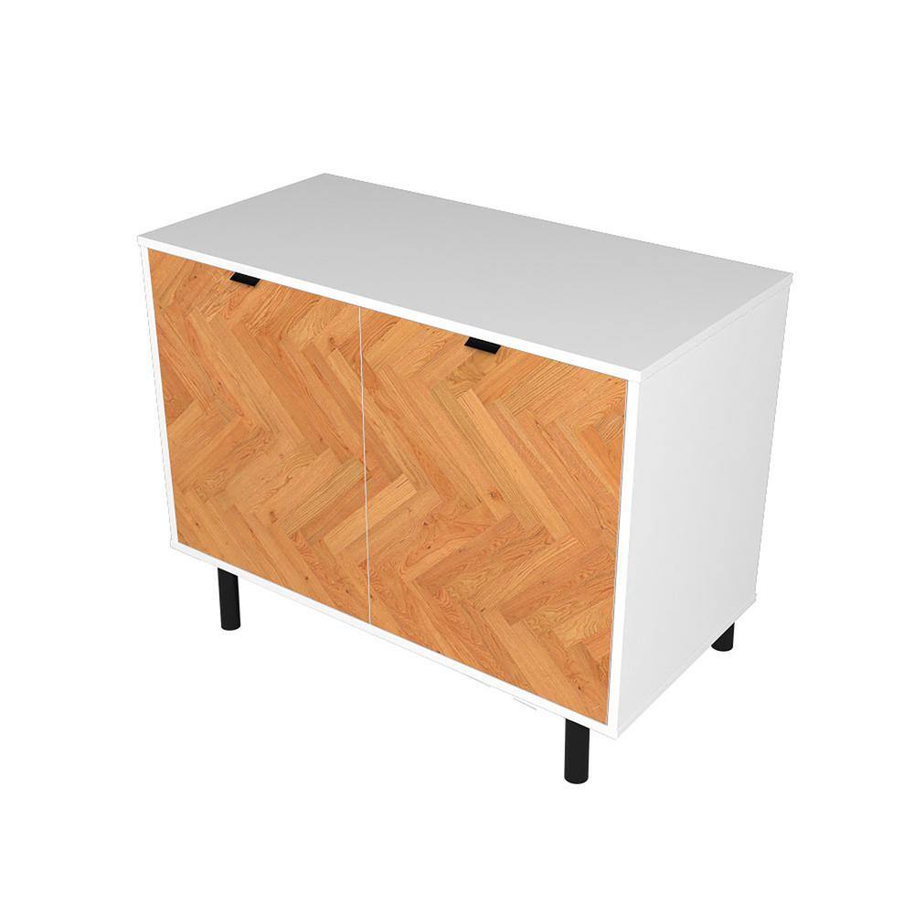 Liam White and Wood Mid-Century Modern Accent Cabinet
