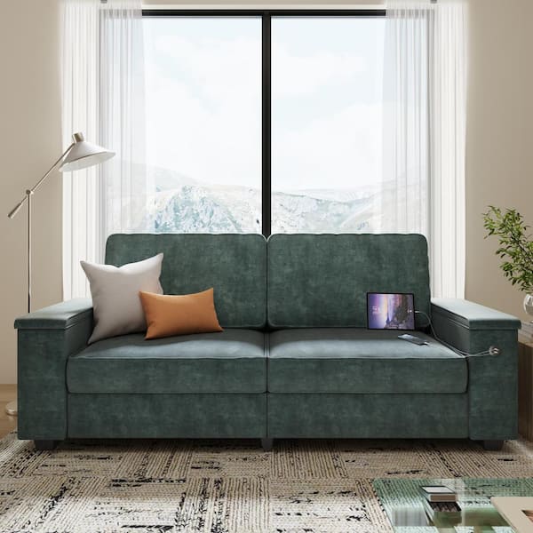 JASIWAY 89 in. Square Arm Chenille Rectangle Modern Living Room Sofa in. Green