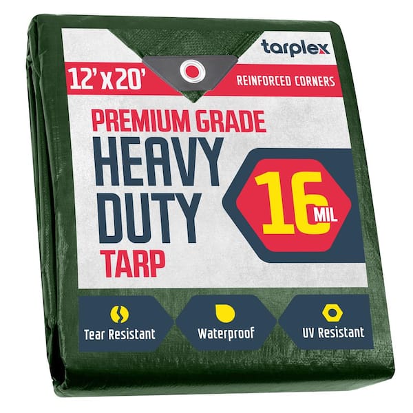 Unbranded Tarplex 12 ft. x 20 ft. Super Heavy-Duty Hunter Green 16 mil Poly Tarp Waterproof UV Resistant for Patio Pool Cover Roof