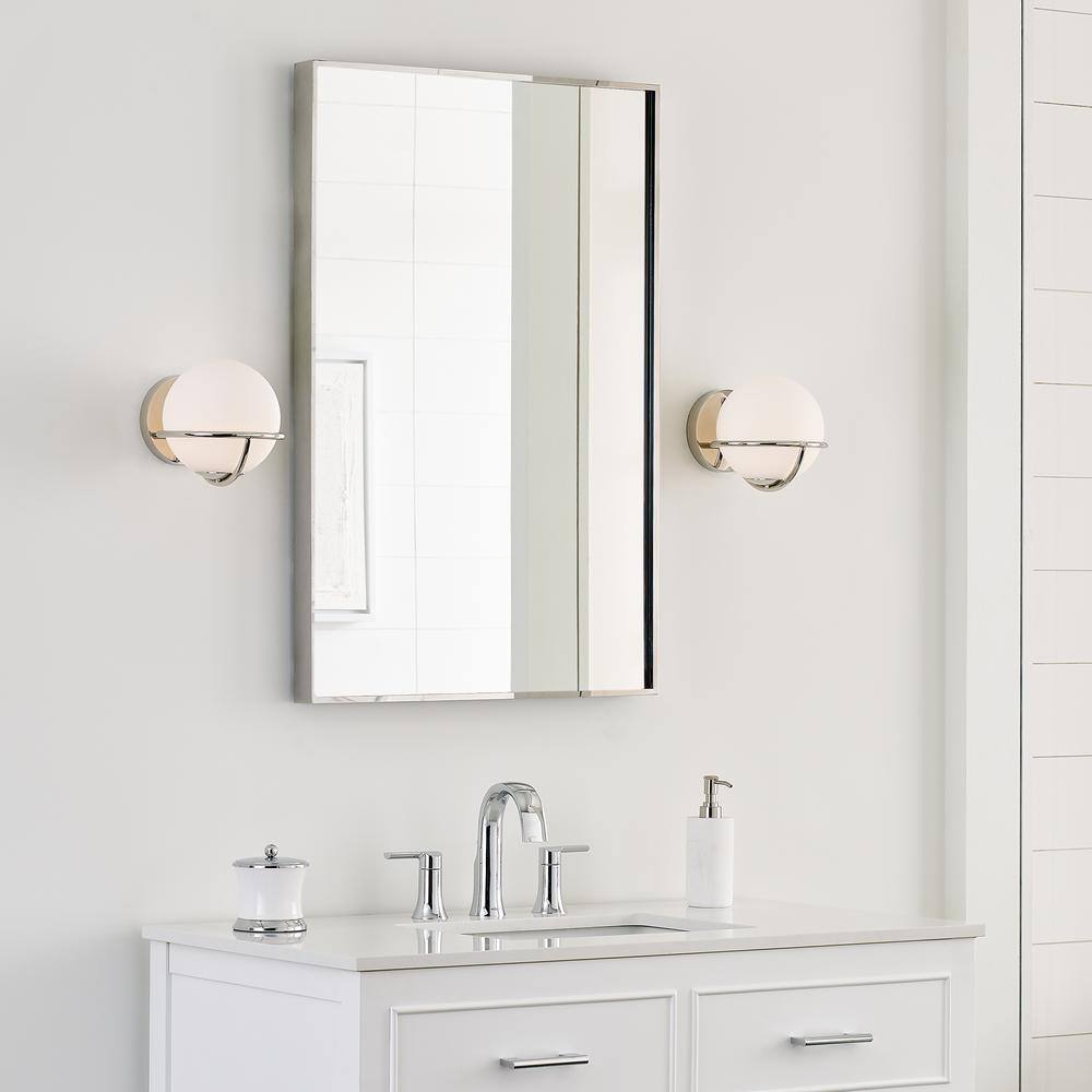 Ellen Crafted Polished Nickel 1-Light Wall Sconce with White Opal Glass