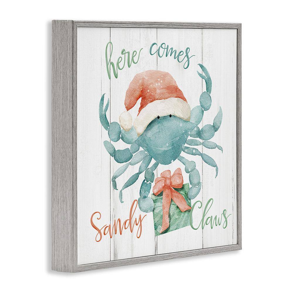 Gray Framed Nautical Sandy Claws Crab Christmas Canvas Print