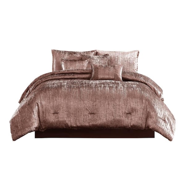 Benjara 7-Piece Pink Solid Print Microfiber Queen Comforter Set