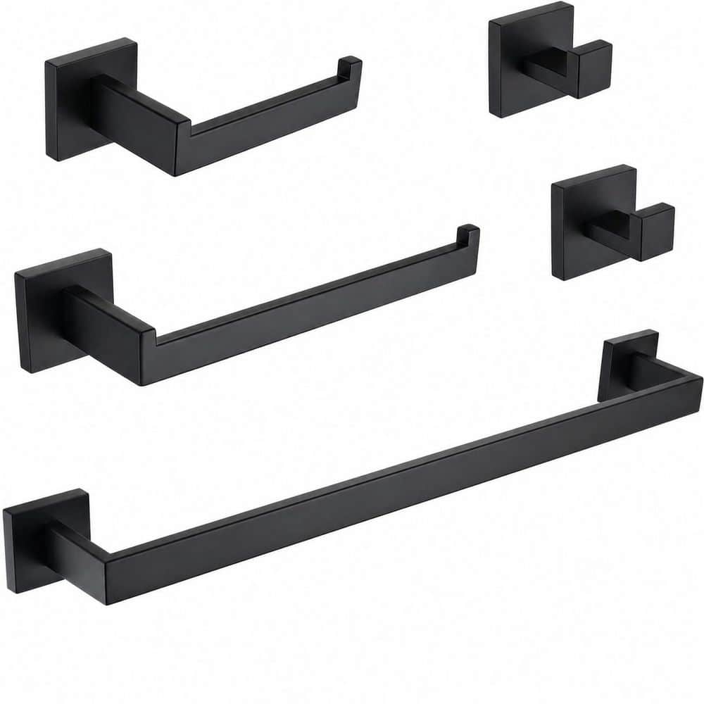 5-Piece Bathroom Hardware Set with Towel Bar, Towel Hooks, Toilet Paper Holder in Matte Black Finish price history on PriceWatchPro