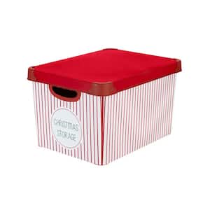 9.25 in. Red Plastic Christmas Storage Stripe Design 60 Ornament Storage Box