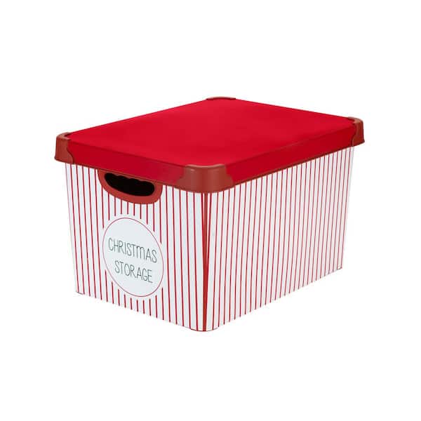 9.25 in. Red Plastic Christmas Storage Stripe Design 60 Ornament Storage Box