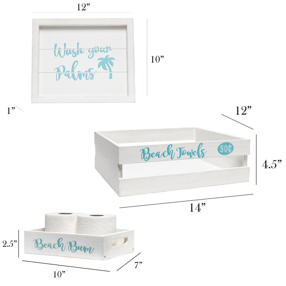 White Wash Beach Theme Wood Framed Wall Decor Set