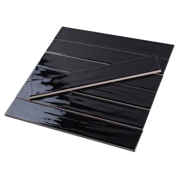 MOLOVO Nova Black 1.97 in. x 11.81 in. Polished Ceramic Subway