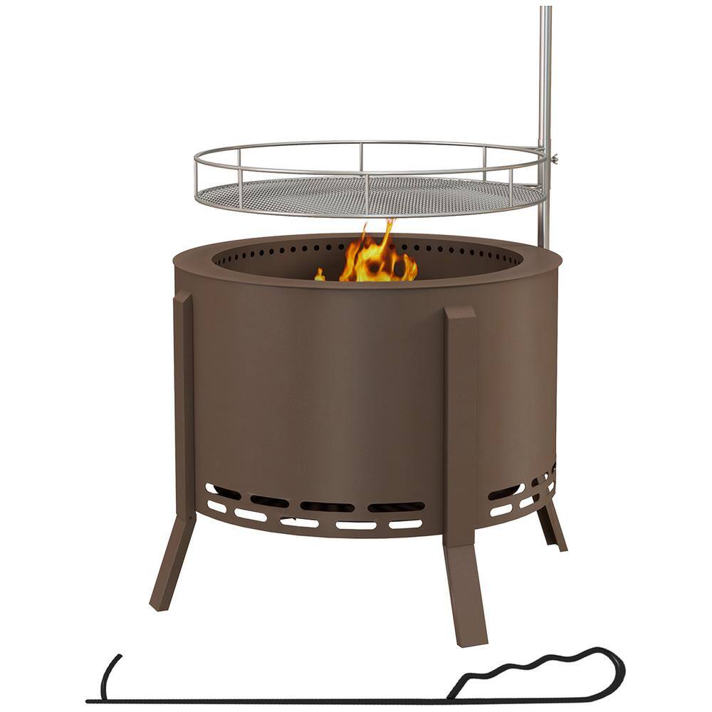 19'' Portable Smokeless Fire Pit and BBQ Grill with Cooking Grate and