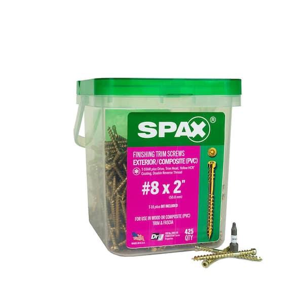 SPAX #8 x 2 in. Exterior/Interior Trim Head Wood Composite Screws Powertrim Torx T-Star Plus (425 Each)Mini Pail Bit Included