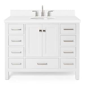 Cambridge 43 in. W x 22 in. D x 36 in. H Vanity in White with Pure White Quartz Top