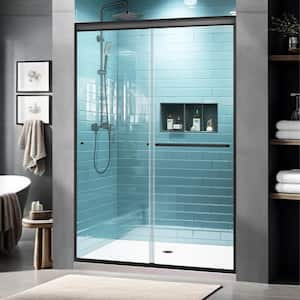 44-48 in.W x 72 in.H Semi-Frameless Sliding Shower Door In Matte Black Finish, 1/4 in.(6mm) Clear Tempered Glass.