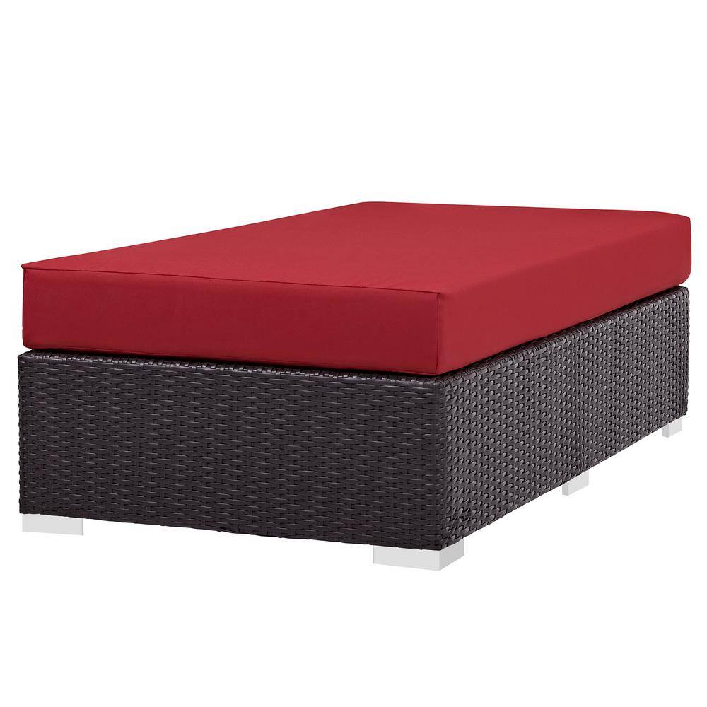 Convene Espresso Red Outdoor Patio Fabric Ottoman with Aluminum Frame