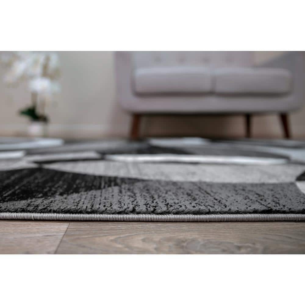 Gray Geometric Circles Synthetic Square Area Rug 6'6" x 6'6"